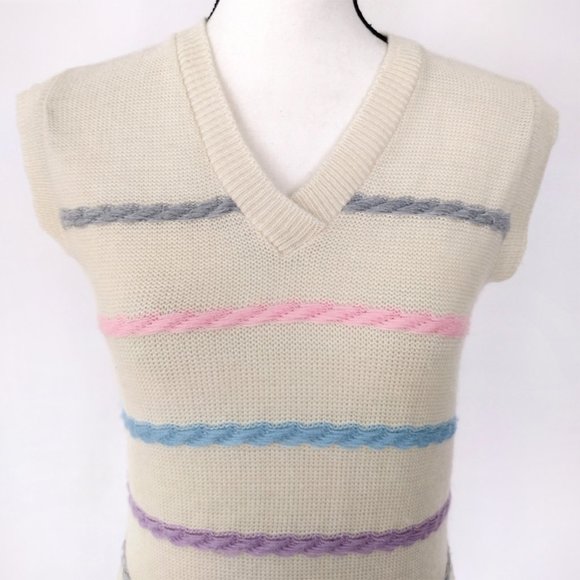 Vintage 1970s Jane Colby Pale Yellow Striped Knit Sweater - Picture 8 of 13